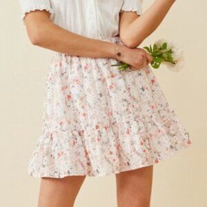 Eyelet Embroidered Floral Elastic Waist Skirt - Pink
